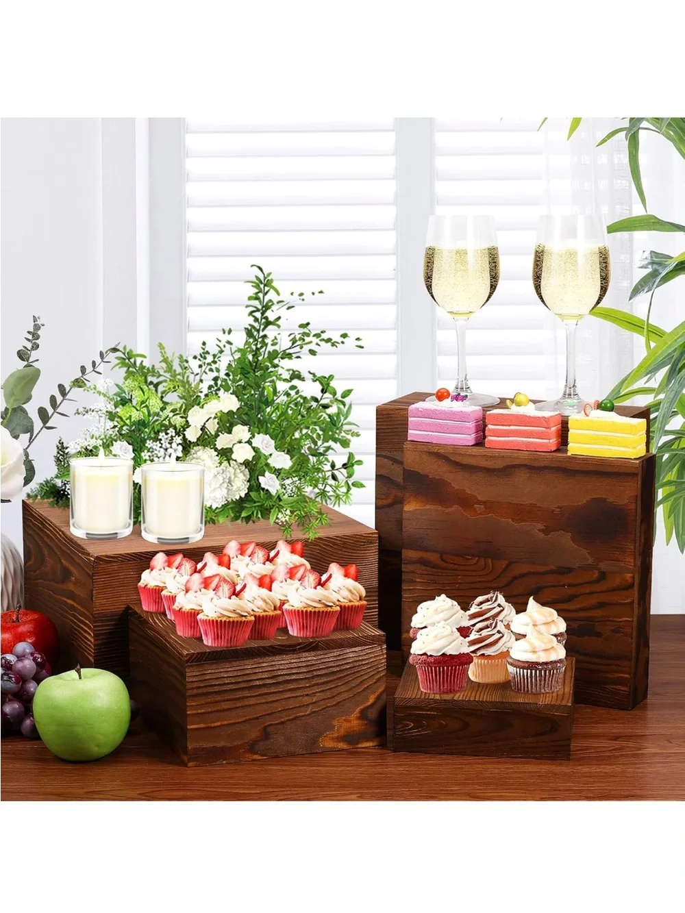 NWOT 6 Pack Wooden Risers Display Stands Rustic Wood Cake & Cupcake Stands